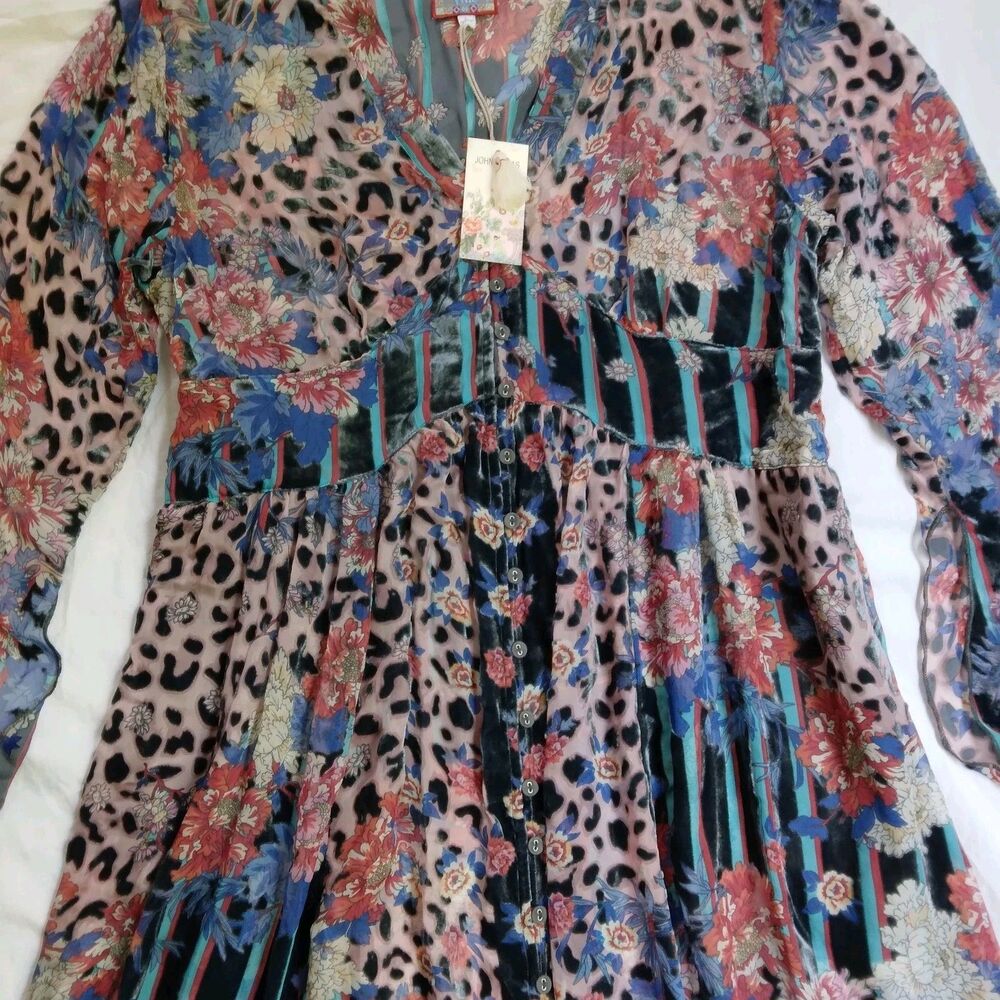 $575 NWT JOHNNY WAS Multicolored Ontar Beesley Dress Burnout Floral Leopard L - Picture 8 of 16